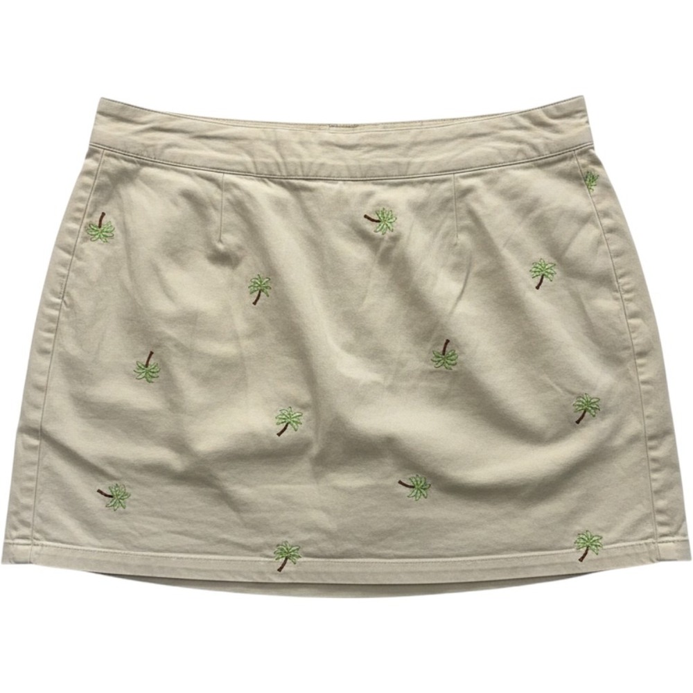 Khaki Palm Tree Embroidered Skort Womens 16 Cotton Tropical Skirt Shorts Y2K
